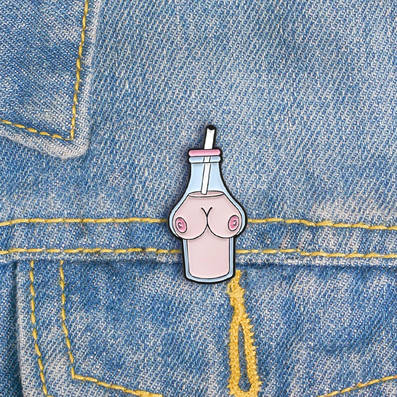 Женского тела Творческий брошь молоко в бутылке напитков моделирование значок
