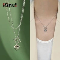 kinel real 925 sterling silver fine jewelry love heart pendant necklace korea silver 925 wedding party necklace ladies