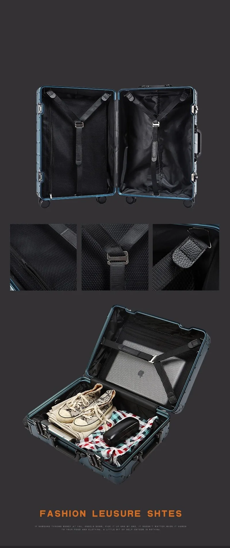 100% чемодан на колесиках из алюминиевого сплава для путешествий серебристо