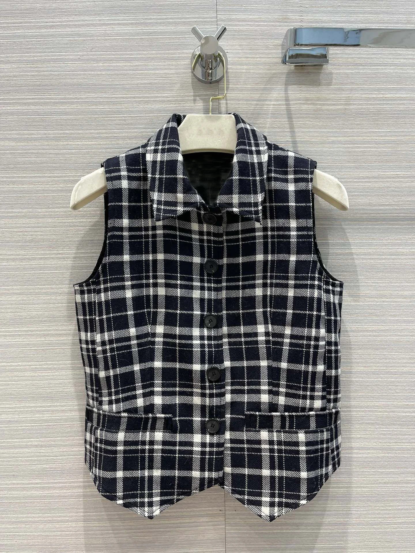

Autumn Luxury 2021FW New Women High Quality Plaid Wool Vest Coat For Female Clothes Gdnz 6.23