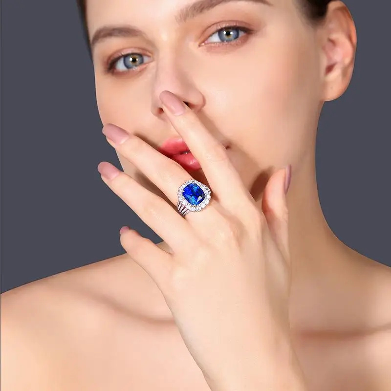 

18K White Gold Color 3 Carats Sapphire Ring for Women Fine Anillos De Bizuteria Silver 925 Jewelry Pure Sapphire Gemstone Rings