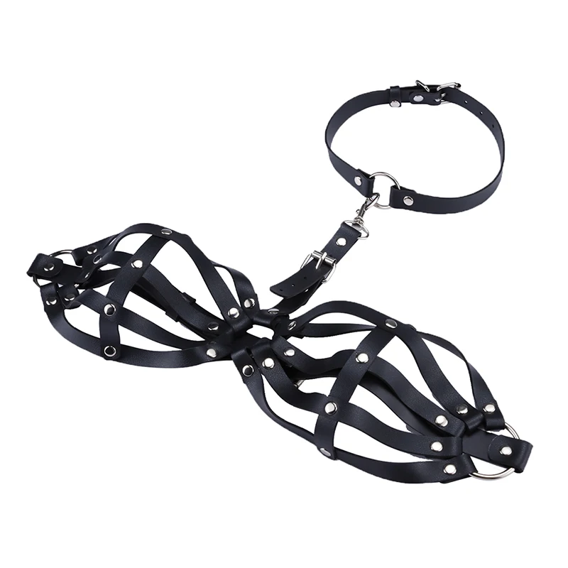 Взрослые игры Полиуретан кожа грудной бондаж тела жгут ведомого ограничения