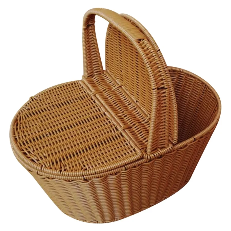 

Storage Basket Rattan Hand Basket with Lid Fruit Basket Hotel Cleaning Basket