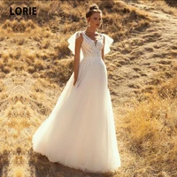 lorie bohemian wedding dresses v neck appliques lace a line tulle white ivory simple boho bride gown 2021 vestidos de novia