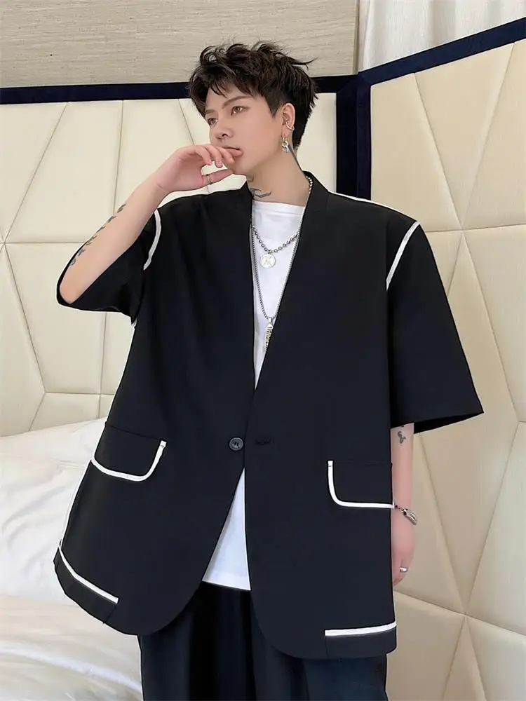 Летняя одежда разных цветов корейский мужской повседневный костюм с коротким