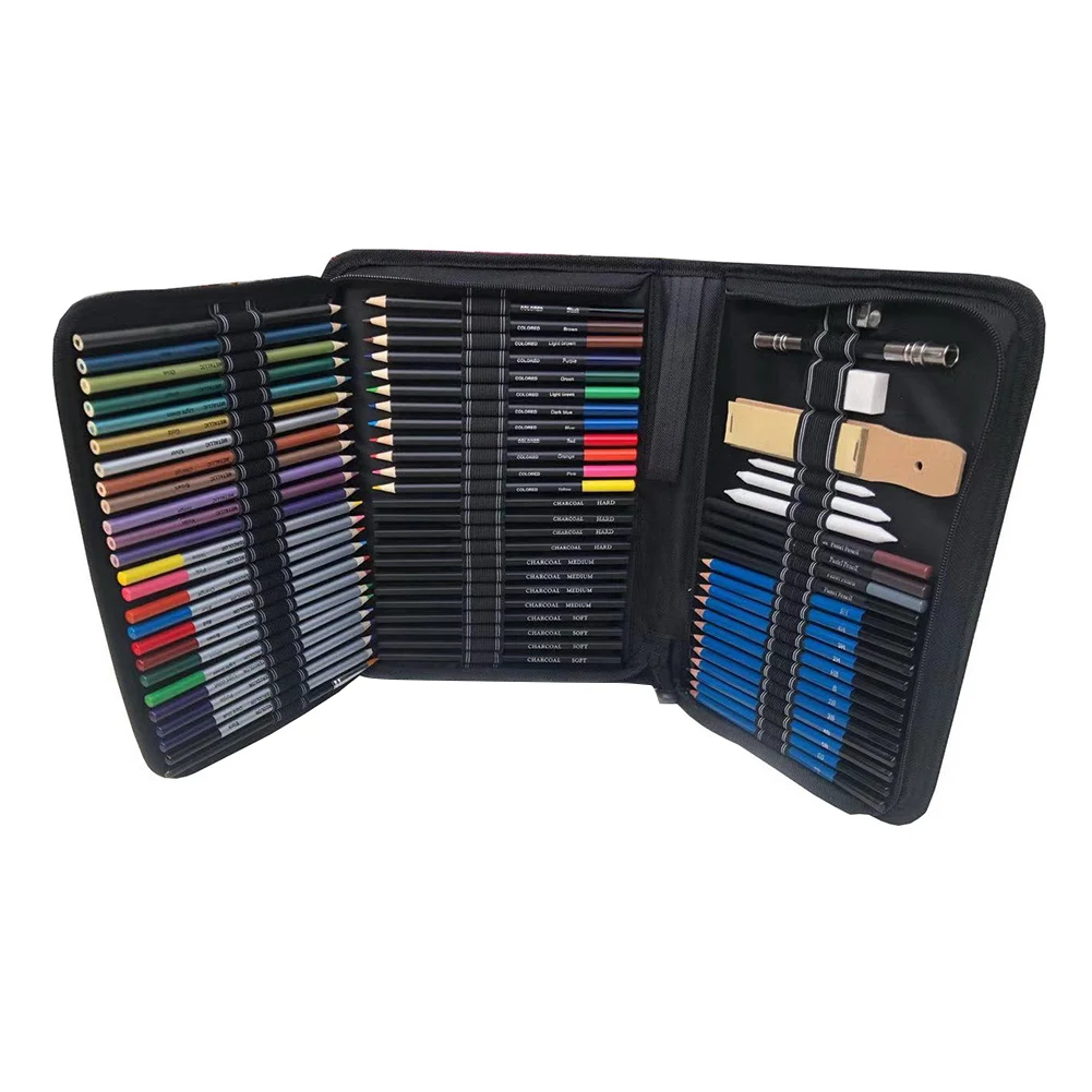 Набор для рисования 72 шт., набор для начинающих или профессиональных инструментов, фотокарандаш с акварельными карандашами, аксессуары чехол EM88