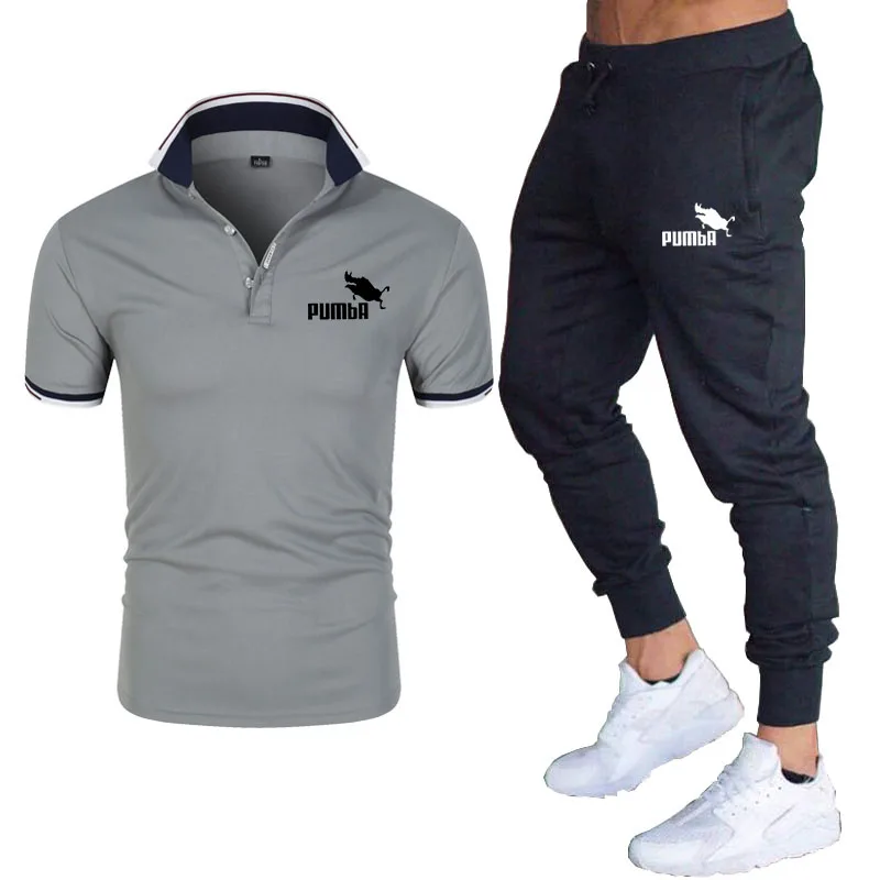 

2021 Track Suit Men Slim Polo T Shirt + Shorts Set Casual Solid Tracksuit Male Leisure Men's Top and Pant Suit Sweat Suits Men