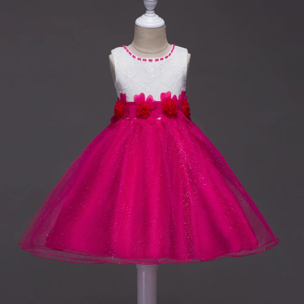 white and hot pink 10 лучших дизайнерских праздничных платьев, детские белые свадебные платья из тюля с бантом для девочек 2, 3, 4, 5, 6, 7, 8, 15 лет - Цвет: white and hot pink