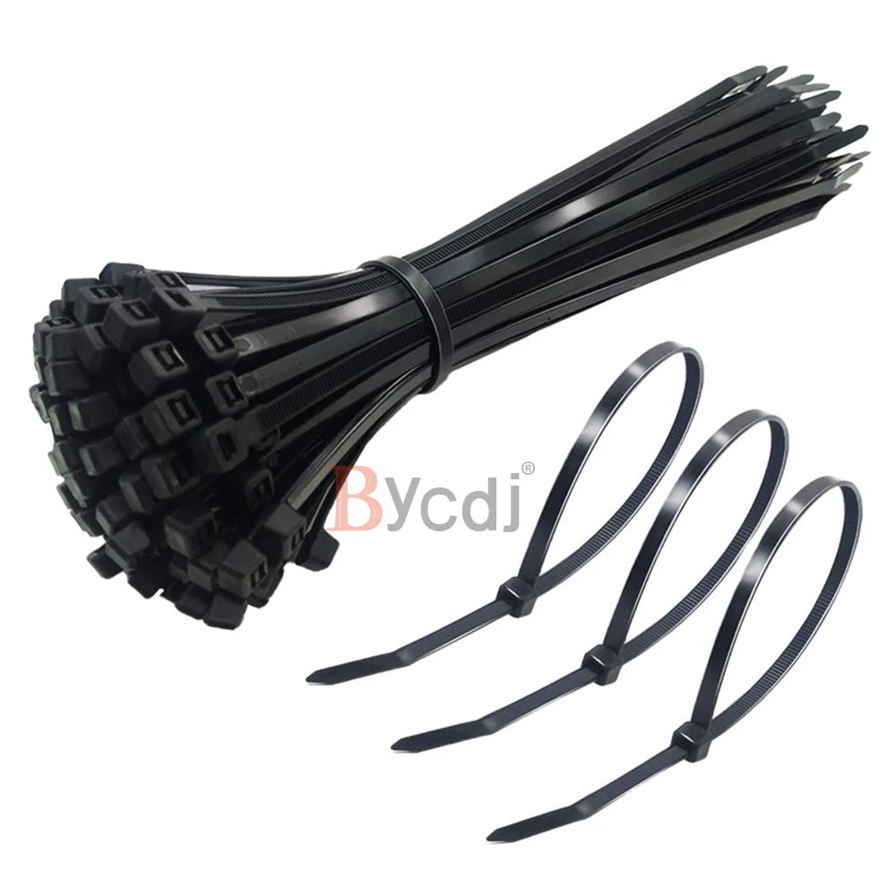 Самоблокирующиеся пластиковые нейлоновые кабельные стяжки 100 шт. черные 5x300