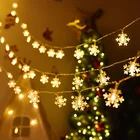 Рождественские светодиодные гирлянды, батареи, вишни, снежинки, светодиодные гирлянды, Рождественская елка, украшение, сказочные огни, домашний декор