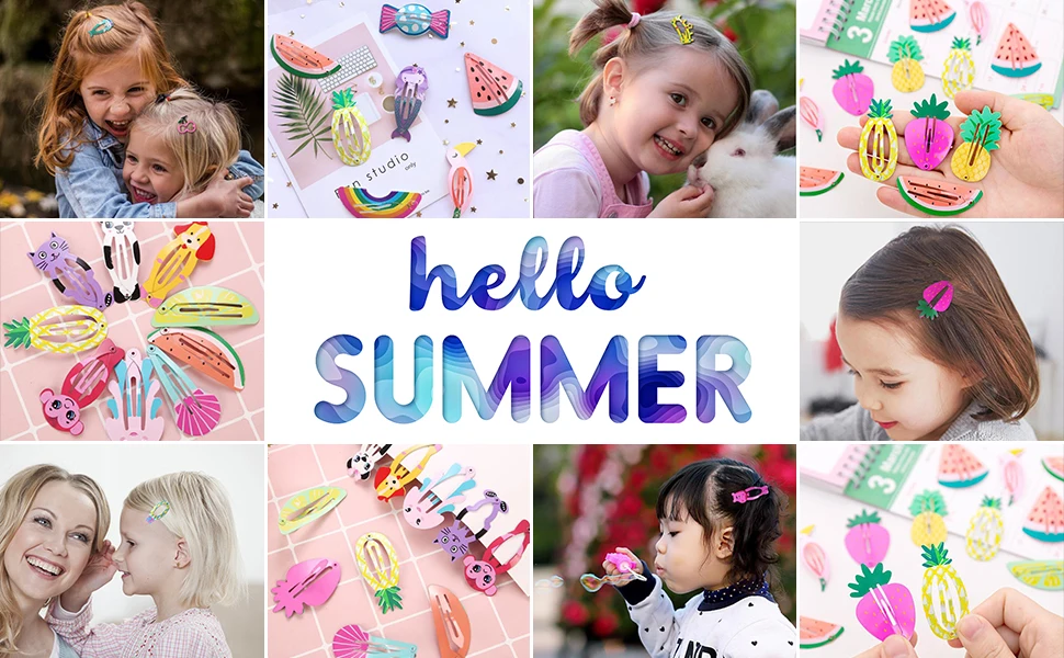 

20Pcs/lot Cute Snap Metal Hairpins for Baby Girls Clips Barrettes Flower Fruit Print Hair Accessories for Kids Hairgrips ACC110