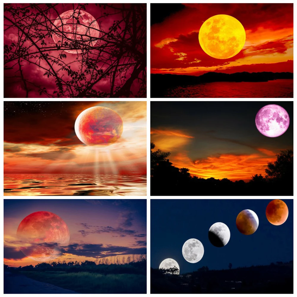 

Алмазная 5D картина MomoArt «сделай сам», рисунок с Луной, алмазная вышивка, пейзаж, стразы, квадратная картина, ночная вышивка крестиком