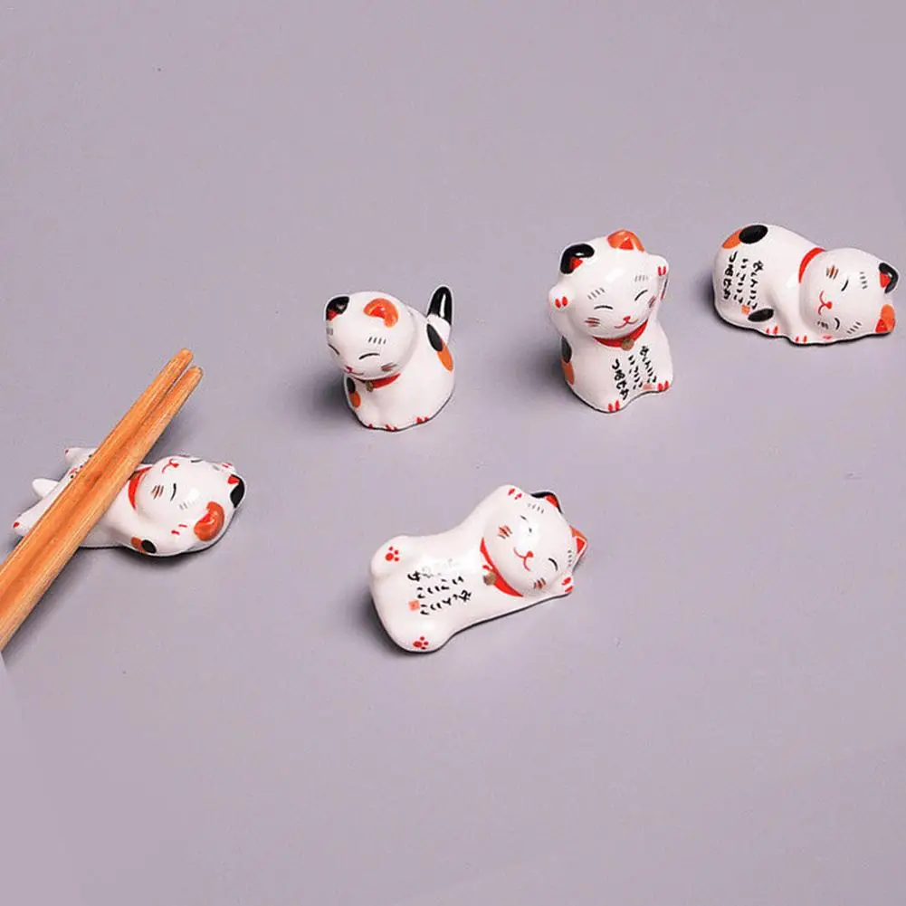 White 5 шт., палочки для еды Lucky cat, держатель, японские керамические палочки для еды, керамические милые палочки для еды Lucky Home, керамические украшения - Цвет: White