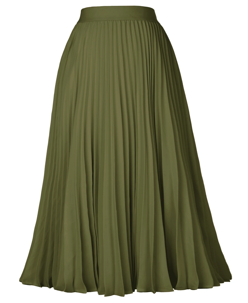 

Women's Summer Skirts Stylish Fashion Solid Color Elastic Knee Length Ladies High Waist Pleated Swing A-Line Skirt 30" New