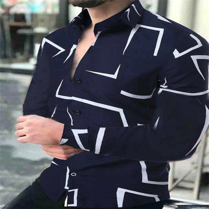 

2021 Spring Autumn Men Fashion Shirts Turn-down Collar Buttoned Shirt Men's Casual Digital Printing Long Sleeve Tops Streetwear