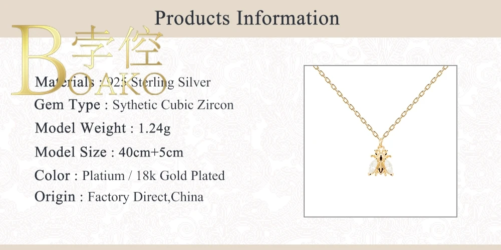 

BOAKO Ins Bee Necklace For Women 925 Sterling Silver Jewelry Necklace Charms Gargantilla Plata De Ley 925 Collares #10.7