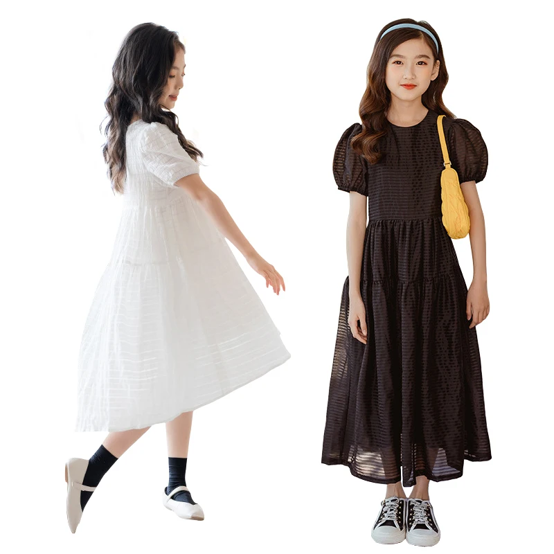 

White Evening Long Dress Age for 6 - 16 Years Teenage Girls Simple Party Dresses 2021 New Summer Children Clothes Kids Frocks