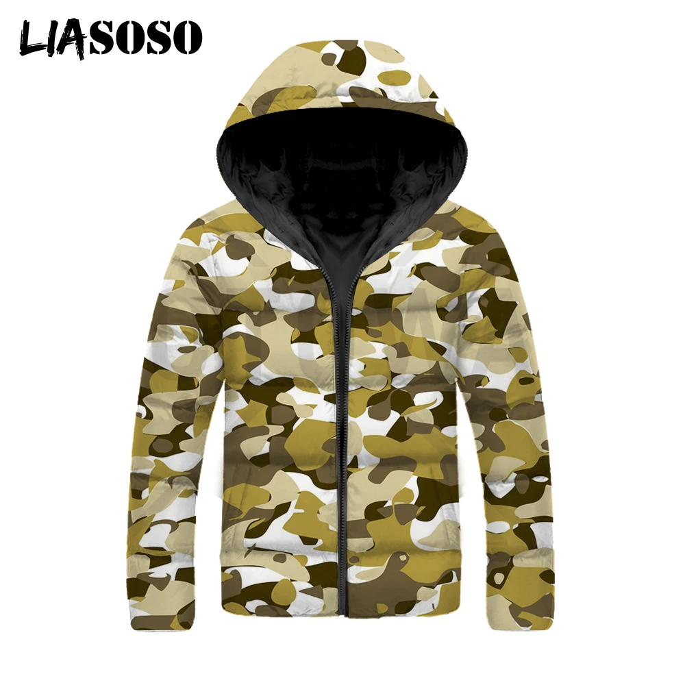 

LIASOSO Newest Winter Jacket Men&Women Camouflage Coat Loose Oversized Parka Down Hip Hop Neck Pullove Cool Tops