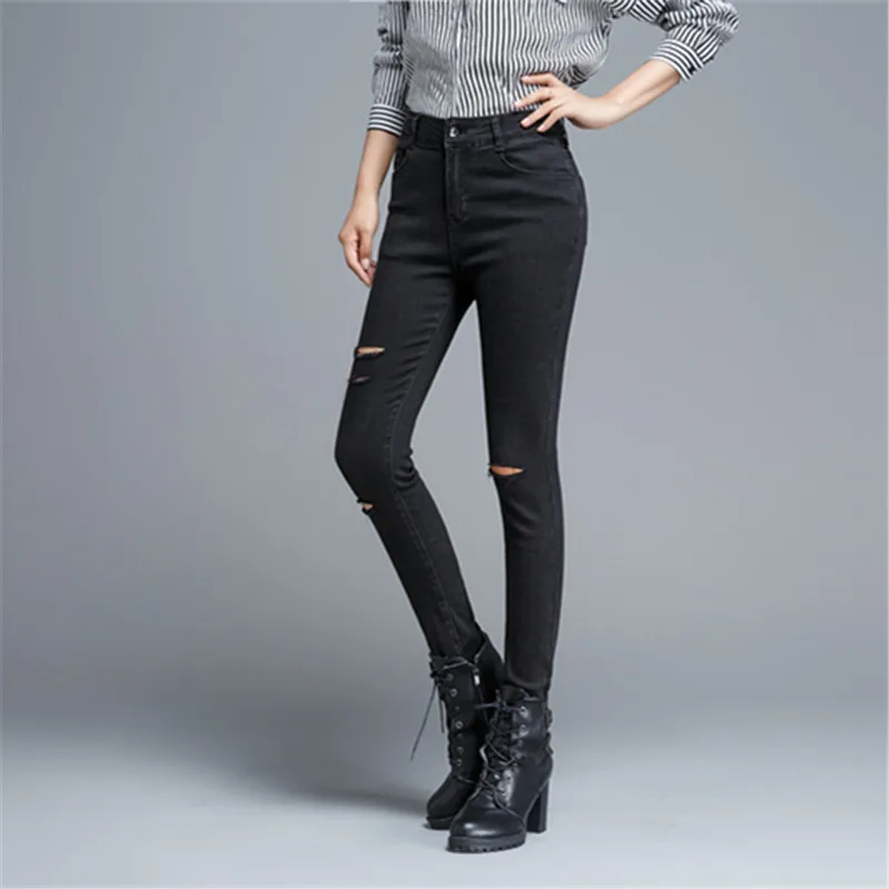 

New Fashion High Quality Waist Stretch Long Jeans Super Large High Black Full Length Pencil Pants Casual Women Plus Size 27-40