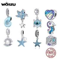 wostu 925 sterling silver charm sea elves series bead animal turtle starfish pendant fit original bracelet necklace diy jewelry