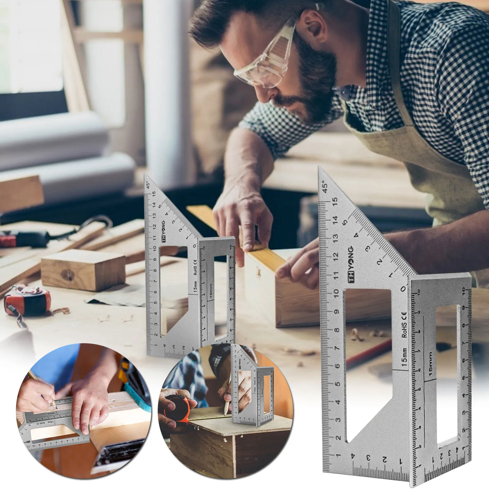 Многоугловая треугольная линейка угломер квадратный транспортир алюминиевый