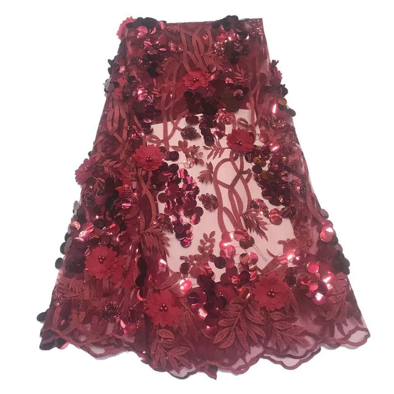 3D цветок бисер кружевная ткань для женщин Свадебное платье африканская с