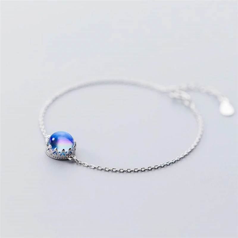 Мода лунный камень круглая корона девушка сердце Аврора 925 стерлингового серебра