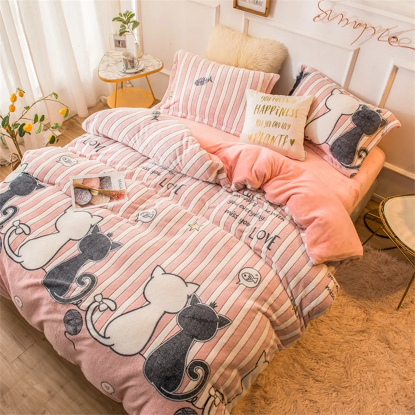 Комплект постельного белья s теплый коралловый бархат 4 шт. Зимнее двухстороннее