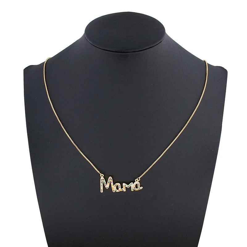 

Elegant Mother's Day Gift MaMa Letter Name Pendant Chain Necklaces Copper Cubic Zirconia Necklace Jewelry Gift for Women
