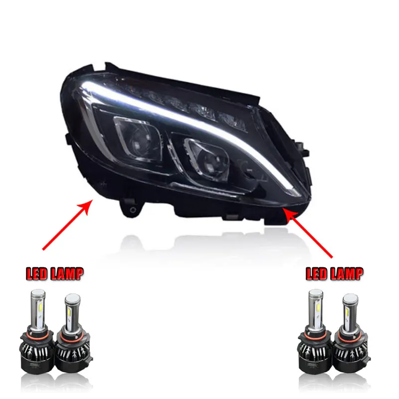 ALL LED 2 шт. автомобиль Стиль светодиодный фары для Benz W205 c-класс- для W205 налобный фонарь светодиодный DRL Объектив Двойной Луч H7 Ксеноновые Би xeno - Цвет: ALL LED
