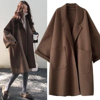 large womens woolen windbreaker coat womens autumn winter korean fat sister loose medium length woolen coat