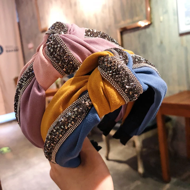 Обруч для волос повязка на голову блестящая в стиле пэчворк с блестками широкий