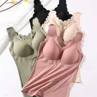 women tank top wireless anti mite emulsion paded lingerie push up seamless vest crop tee camisole feminino sleep ruffles cami
