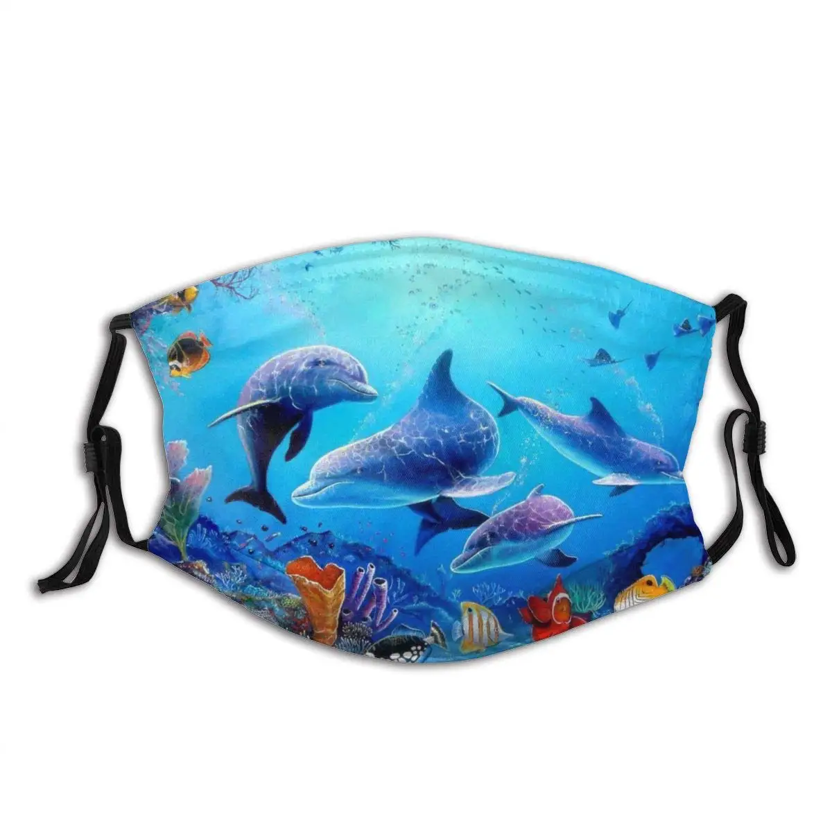 

Dolphin Tropical Fishes Coral Swim In The Deep Ocean Cloth Face Mask With Filter Pocket Washable Face Bandanas Balaclava Print