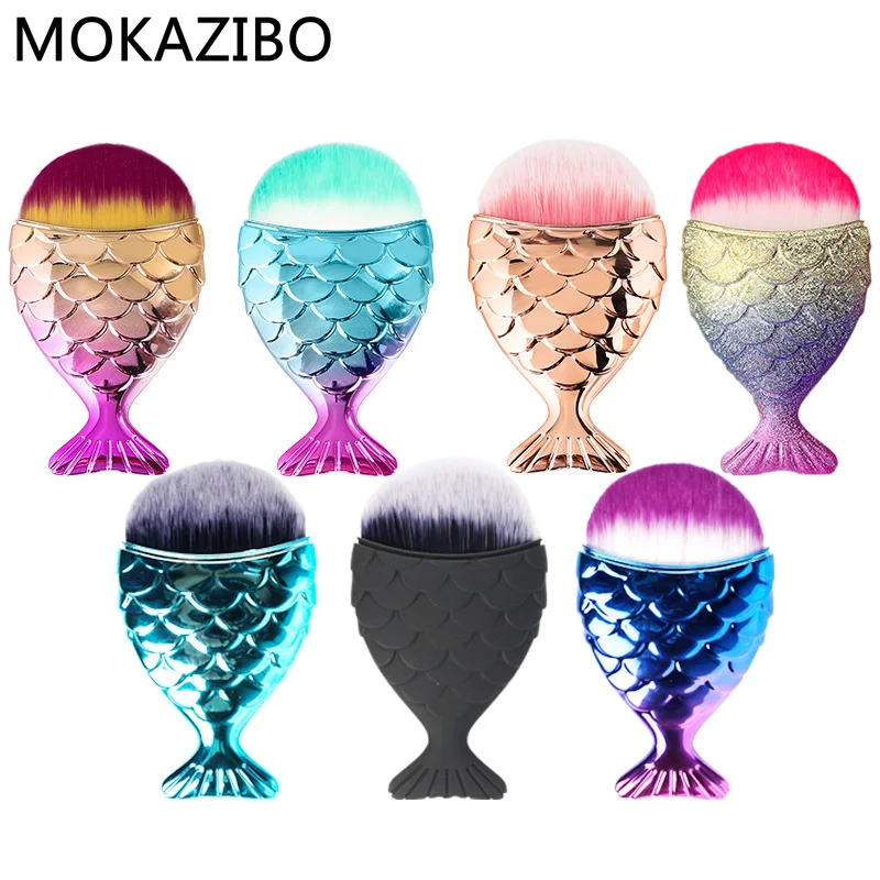 

Face Blush Brush Professional Mermaid Shape Makeup Brush Foundation Cosmetic Fish Brush Makeup Kit Powder nail art tool#ZYNWY-55