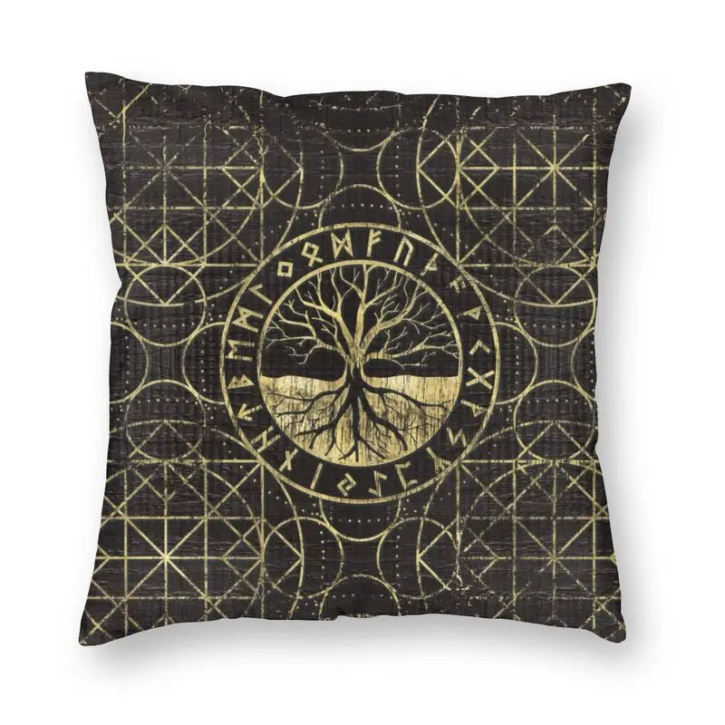 

Tree Of Life Yggdrasil And Runes Cushion Cover Polyester Viking Norse Symbol Throw Pillow Case For Car Pillowcase Home Decor