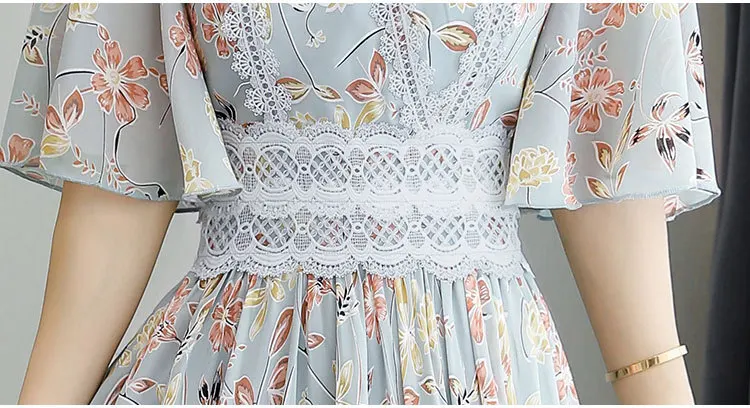 

Shredded floral chiffon dress children summer 2020 new spring belly-covering horn sleeve fat mm thin air long dress