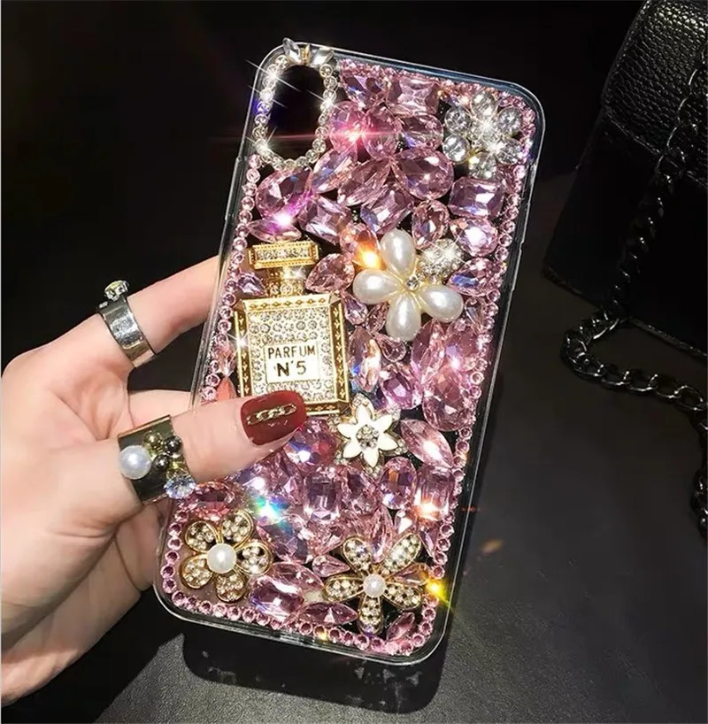 

For Apple iPhones 11 12Pro rhinestone XSmax perfume bottle pearl flower iphone7 8 6 6S Korean version