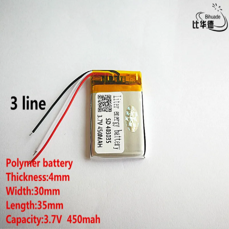 

5pcs/lot 3 line Good Qulity 3.7V,450mAH,403035 Polymer lithium ion / Li-ion battery for TOY,POWER BANK,GPS,mp3,mp4