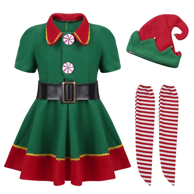Xmas dress Год, зеленый Рождественский костюм эльфа для девочек новогодняя Детская Одежда Необычное рождественское платье-комплект для вечеринки - Цвет: Xmas dress
