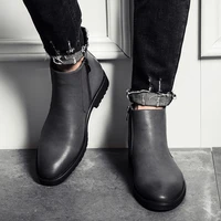high quality leather boots men fashion zip hidden heel grey black boots for men business dress flats mens waterproof shoes