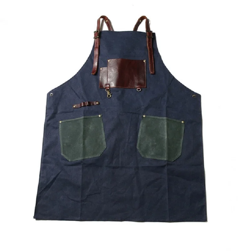 

A024 New Craftsman Design Room Wash Apron Retro Wear Resistant Cotton Canvas Coffee Shop High Grade Work Color Contrast Apron