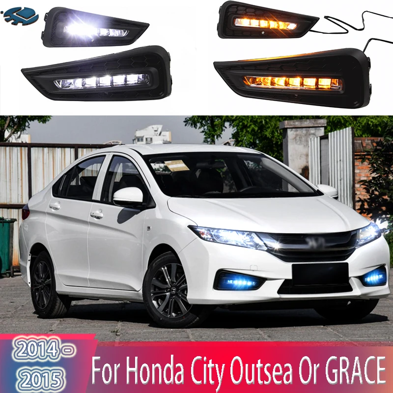 

LED Daytime Driving Light For Honda City Outsea Or GRACE 2014-2015 3 color Fog Light White Turn Yellow with Blue DRL Light 2pcs