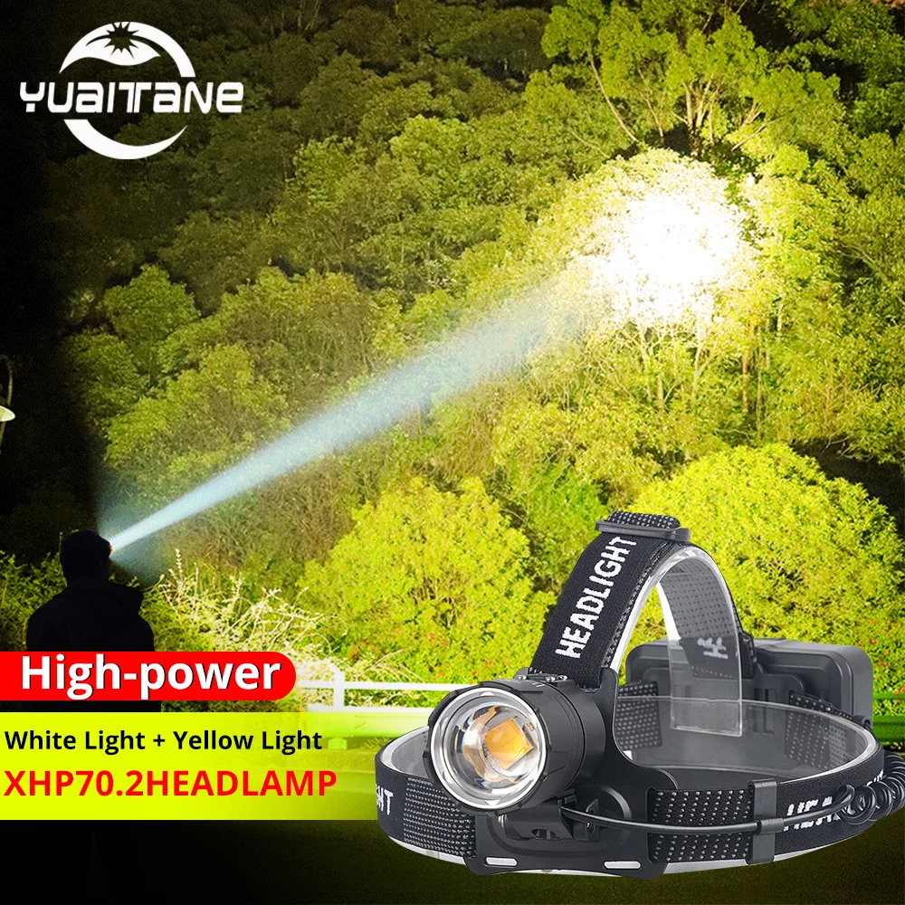 XHP70.2 светодиодный налобный фонарь XHP70 самый мощный желтый или белый для рыбалки