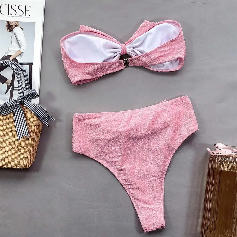 

Bow Bandeau High Waist Bikini 2020 Female Swimsuit Women Swimwear Two-piece Bikini set Strapless Bather Bathing Suit Swim Lady