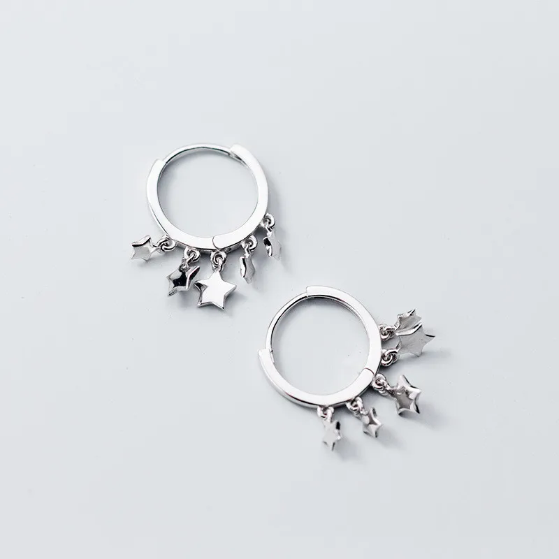 

925 Sterling Silver Geometric Star Bead Earrings for Women Hoop Earrings ear Party Jewelry eh028