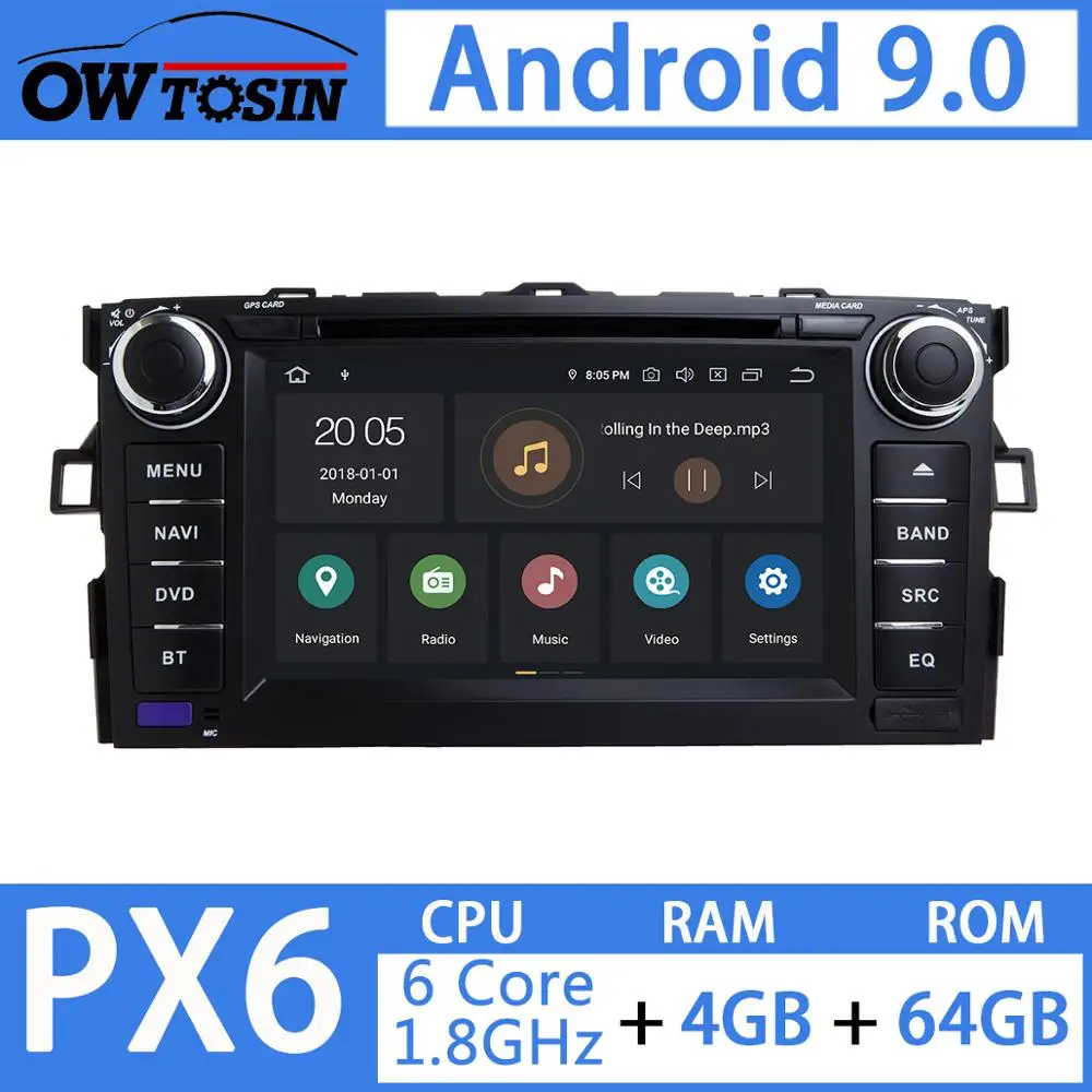 " PX6 4G+ 64G Android 9,0 для Toyota Auris 2006 2007 2008 2009 2010 2011 Автомобильный DVD Радио gps навигации DSP CarPlay