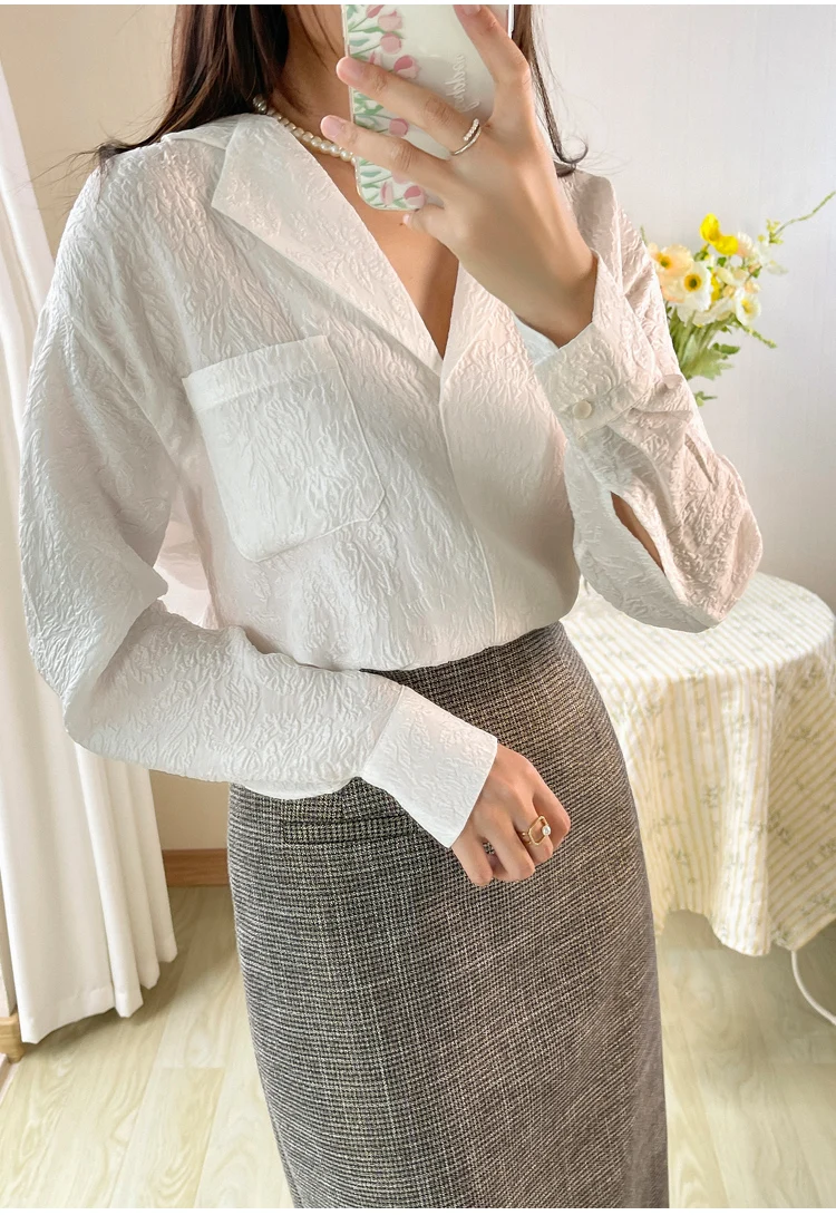 

Женская рубашка из крепа 16 mumi Guanle, Новинка осени 2021, Модный женский Топ с длинным рукавом летучая мышь