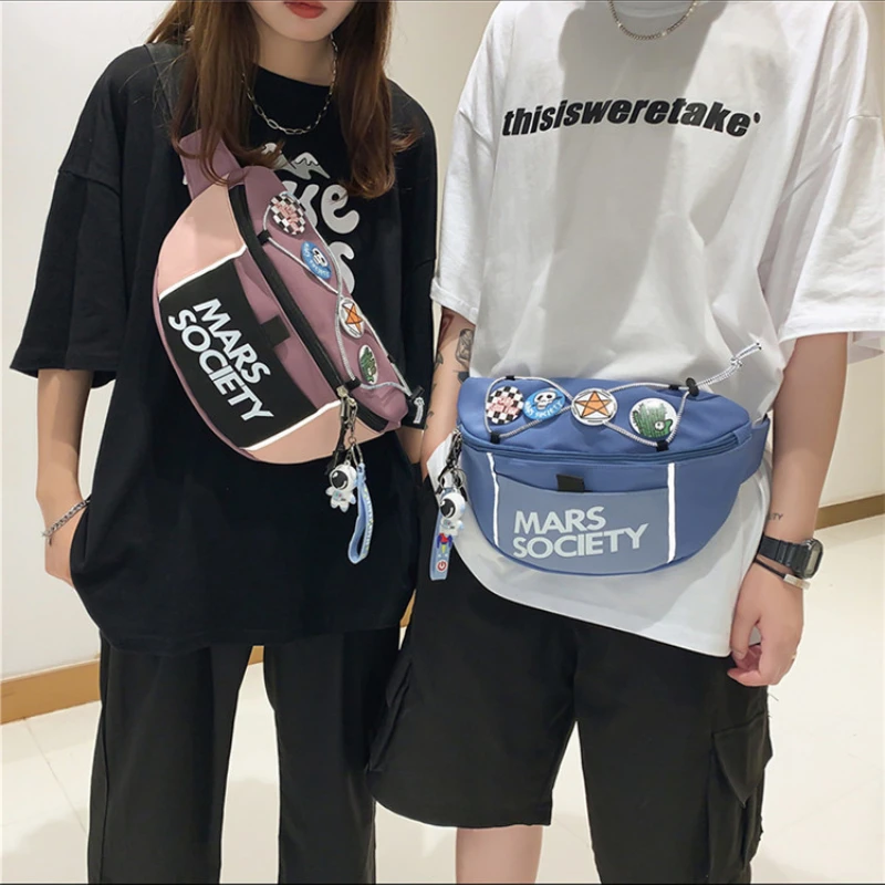 

New Canvas Sports Waist Bags for Women 2021 Large Men Chest Bag Female Student Hip-hop Shoulder Crossbody Fanny Pack Belt Bag