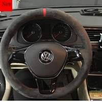 hand sewn leather suede car steering wheel cover set for volkswagen golf 7 sagitar passat lamando polo teramont accessories